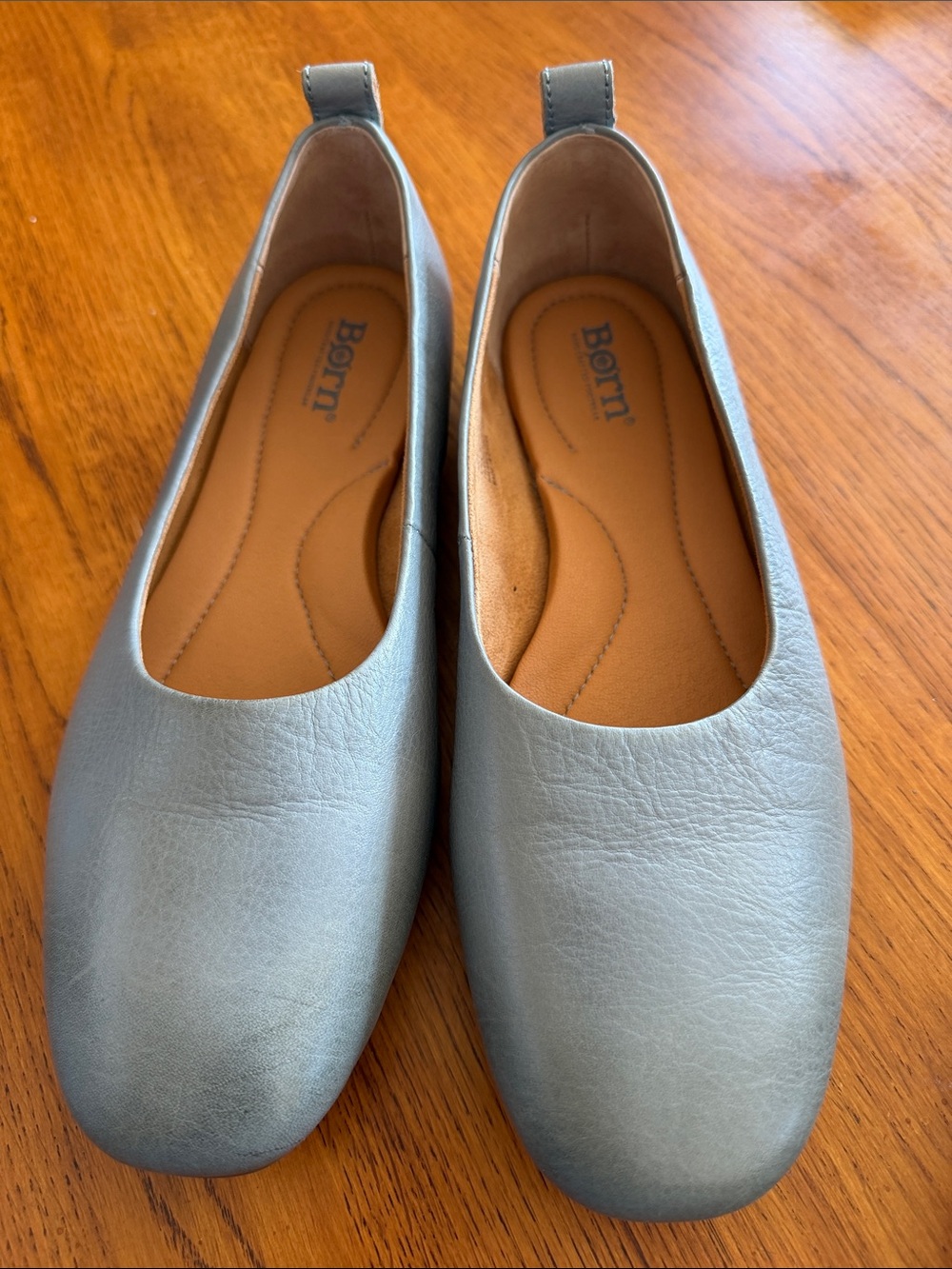 Born Light Gray Leather Square-Toe Ballet Flats